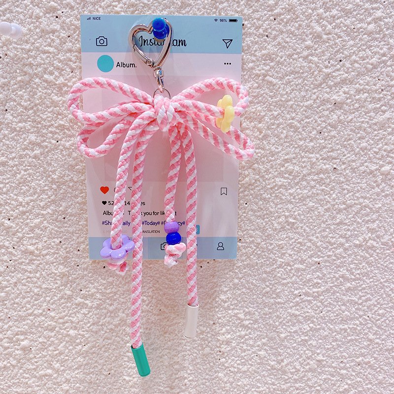2024 New Korean Style Cute Heart Clasp Car Key Handmade Women Handbag Decorations Keyrings Customize Gifts Rope Bowknot Keychain