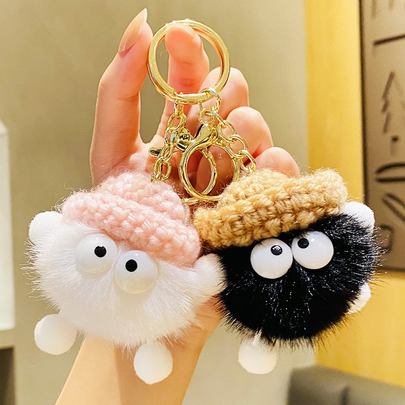 Xun Xin Novelties Mink Fur Ball Fur Car Keychain Korea Cute Cartoon Bag Pendant Plush Key Chains for Women Jewelry Gifts