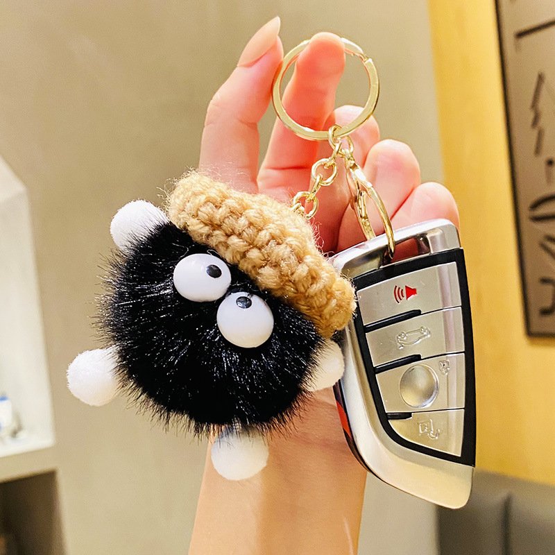 Xun Xin Novelties Mink Fur Ball Fur Car Keychain Korea Cute Cartoon Bag Pendant Plush Key Chains for Women Jewelry Gifts