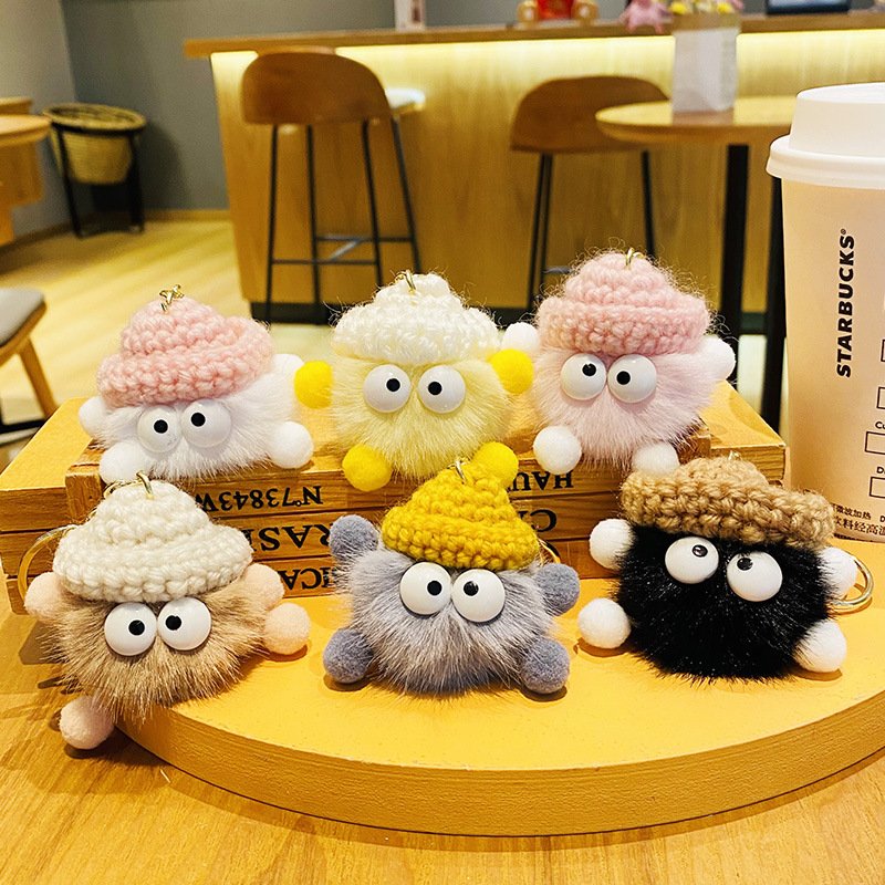 Xun Xin Novelties Mink Fur Ball Fur Car Keychain Korea Cute Cartoon Bag Pendant Plush Key Chains for Women Jewelry Gifts