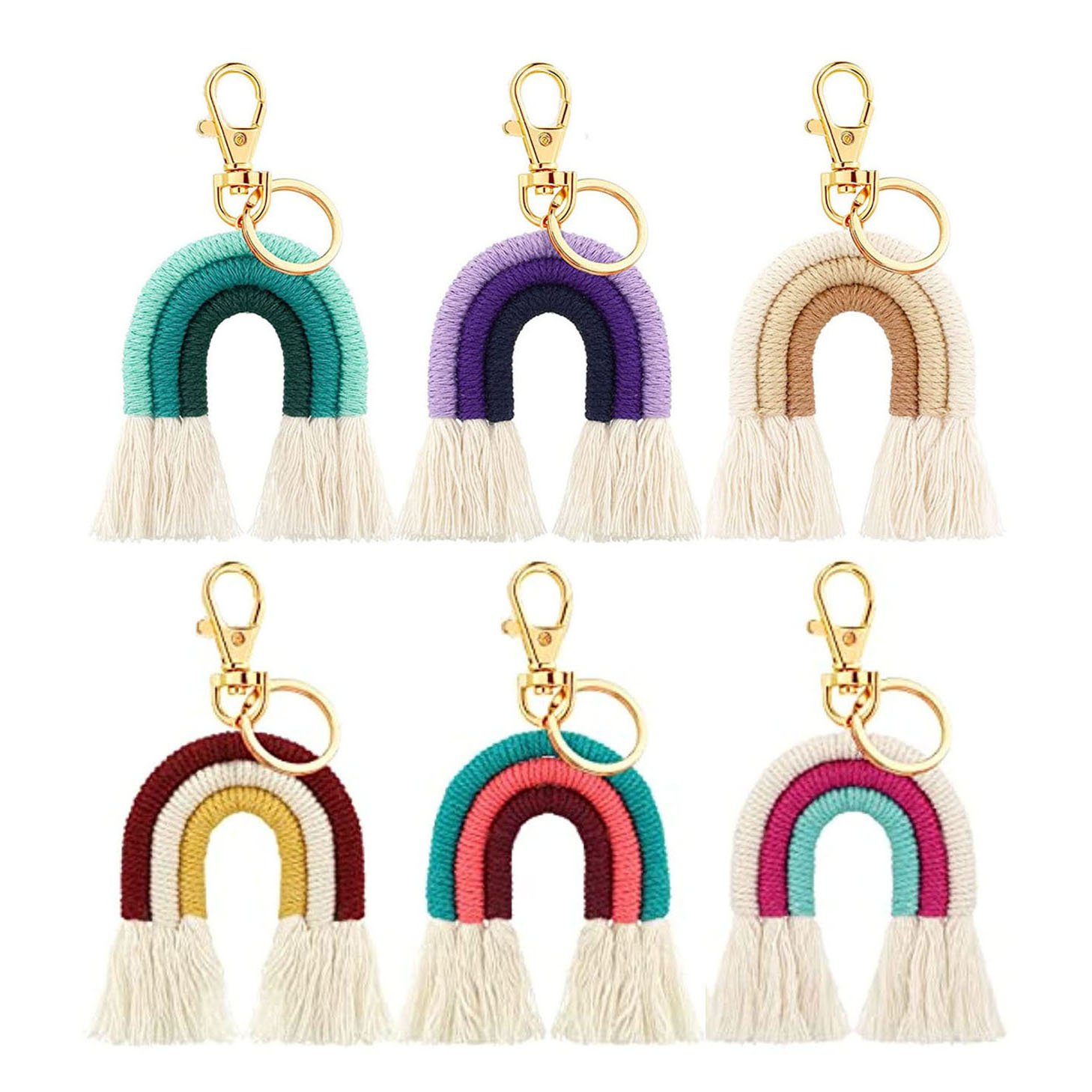 Boho Cotton Rainbow Tassel Key Chains Car Pendant Bag Accessories Fashion Handmade Woven Keychain Charm Macrame Tassel Keychains