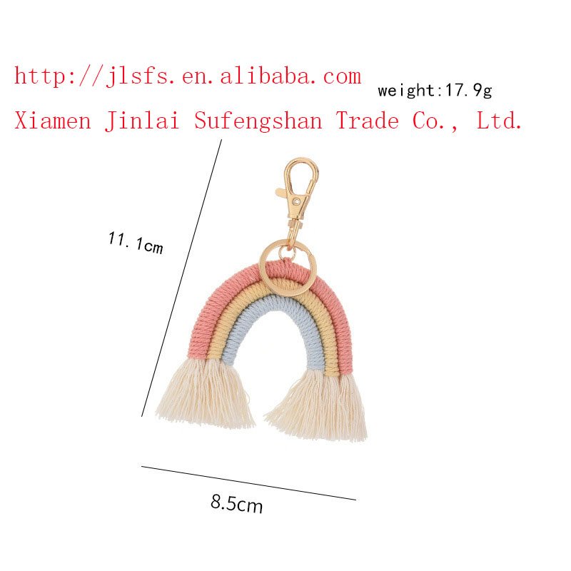 Boho Cotton Rainbow Tassel Key Chains Car Pendant Bag Accessories Fashion Handmade Woven Keychain Charm Macrame Tassel Keychains