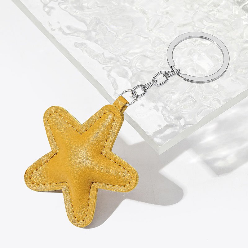 Star Pu Leather Keychain Car Bag Decoration Pendant Accessories Promotional Gift Star Keyring Multicolored Couple's Keychains
