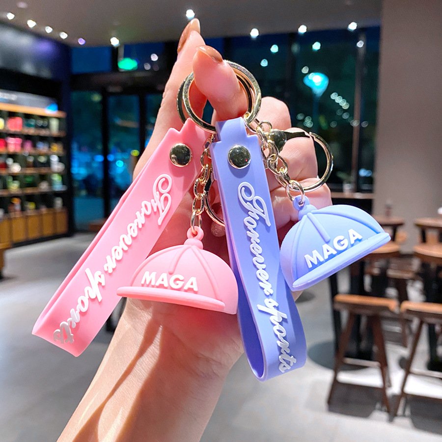 Wholesale Creative Trum Hat Keychain Cross border Hot Selling Car Bag Pendant New Hat Key Accessories