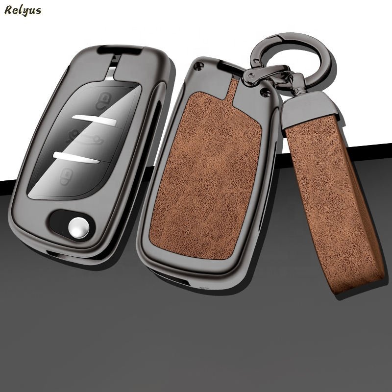 Leather Zinc Alloy Car Flip Key Case Cover For Peugeot Citroen C1 C2 C3 C4 C5 Ds3 Ds4 Ds5 Ds6 Car Custom Logo Auto Accessories