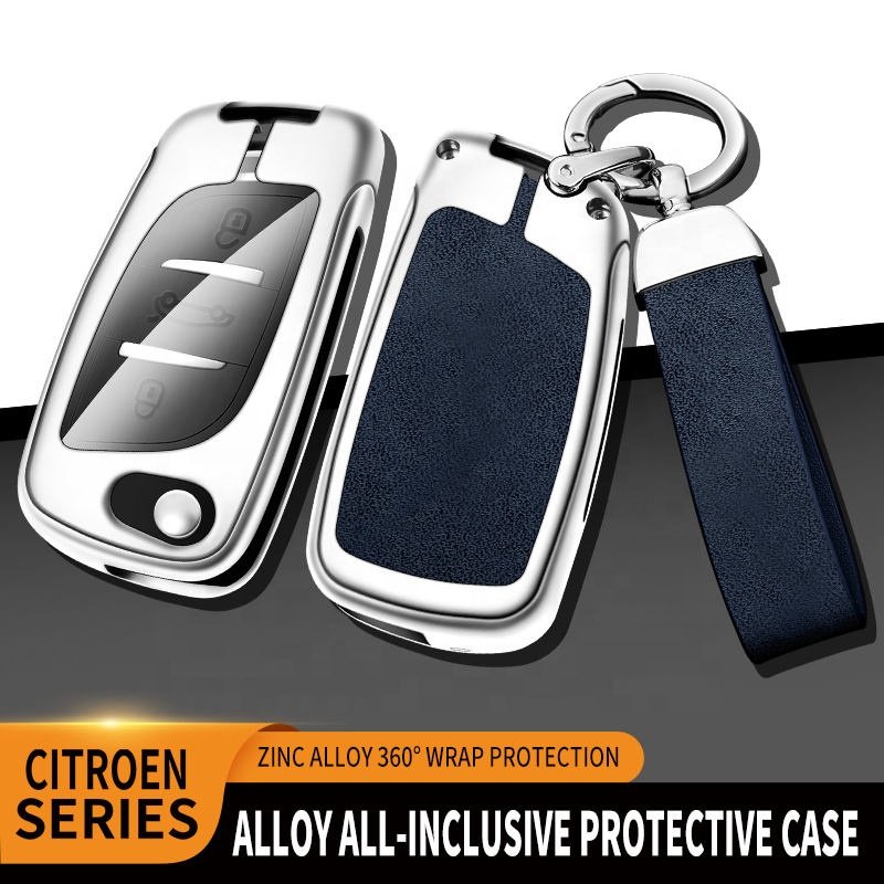 Leather Zinc Alloy Car Flip Key Case Cover For Peugeot Citroen C1 C2 C3 C4 C5 Ds3 Ds4 Ds5 Ds6 Car Custom Logo Auto Accessories