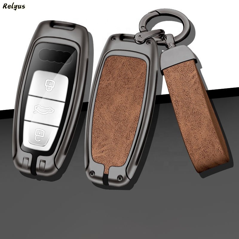 Custom Car Logo Zinc Alloy Leather Car Key Case Cover For Audi A4 B9 A5 A6 8s 8w Q5 Q7 4m S4 S5 Tt Tts Tfsi Keychain Accessories