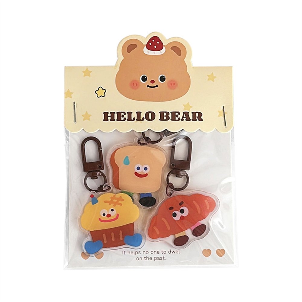 Lilangda 3Pcs Cartoon Capybara Fruit Bread Animal Acrylic Keyring Cute Girly Backpack Pendant Car Key Holder Couple Gift