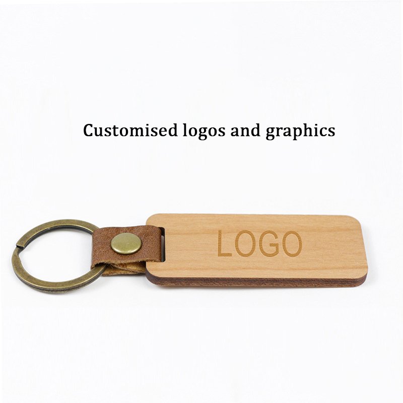 Hot selling engraved Black Walnut Wood Leather Keychain Wedding Key Promotional Blank Keychains For Gifts