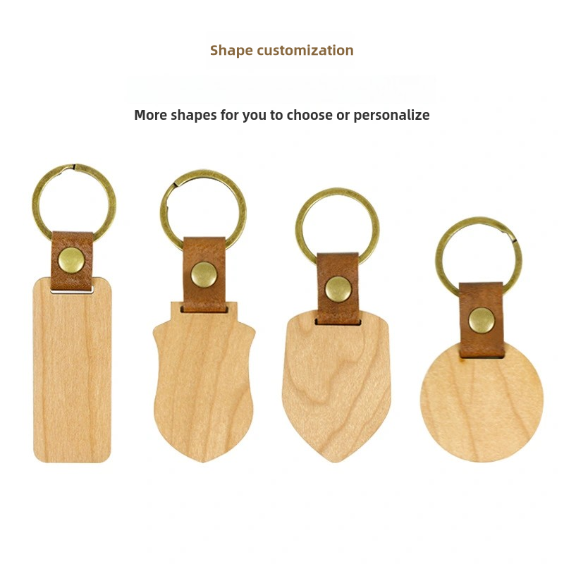 Hot selling engraved Black Walnut Wood Leather Keychain Wedding Key Promotional Blank Keychains For Gifts