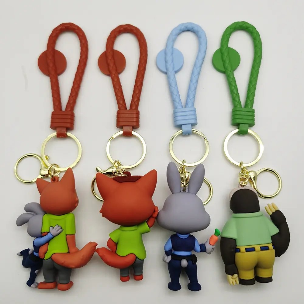 Wholesale Factory custom Zootopia Cartoon Doll Keychain Bag Pendant 3D Soft PVC Rubber Key Chain Car Bag Pendant Gift Keychains