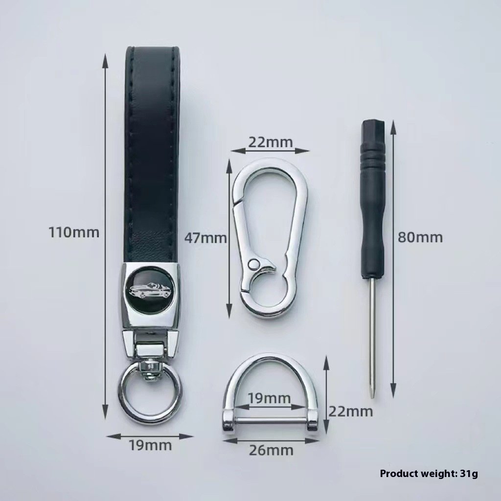 Cross-Border E-Commerce Leather Key Chain with Metal Pendant Car Logo and Horseshoe Buckle Accessories