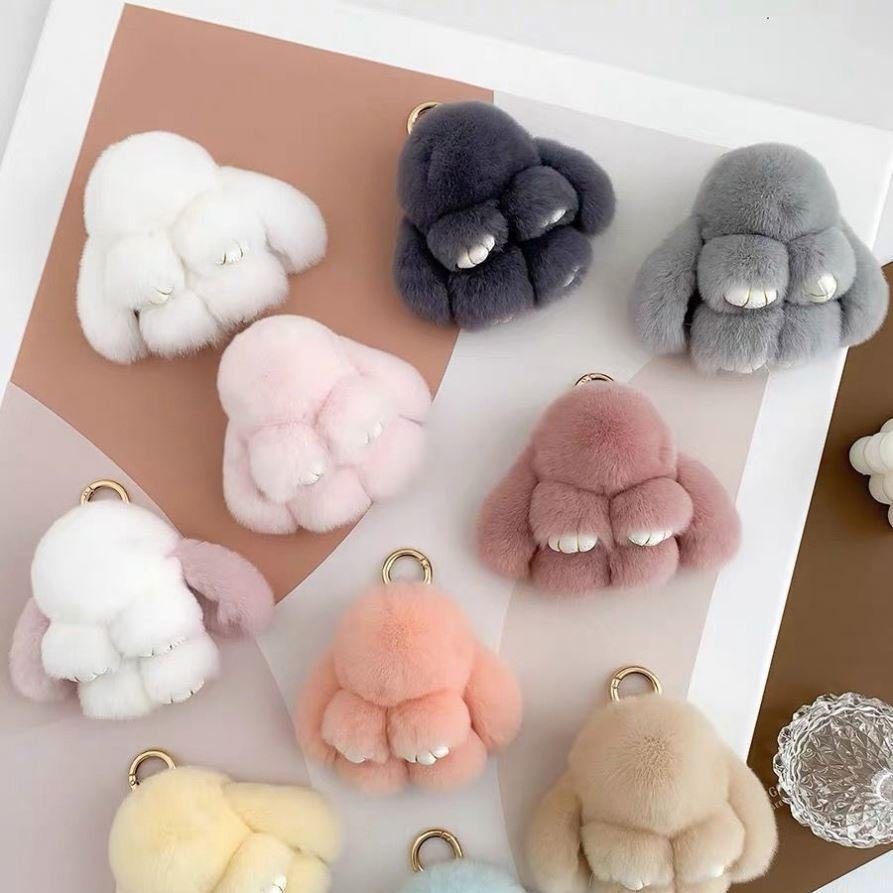 Bunny Stuffed Animal kawaii Plush keychains toys Rabbit Fur Keychain Fluffy Soft Cute Fuzzy Accessories Handbag Backpack Charms