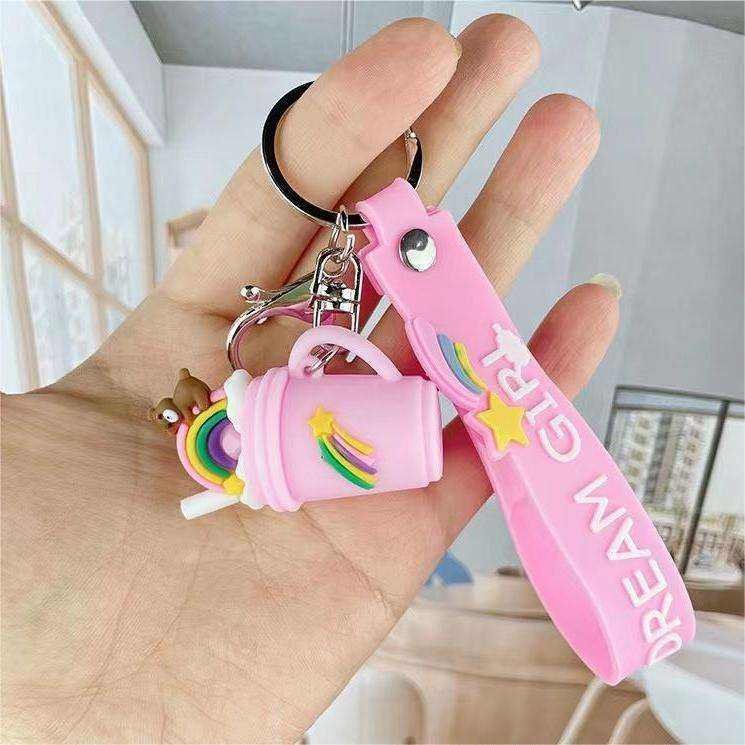 Direct Selling Creative Colours 3D Ice Cream Keychain Milk Tea Key Ring Car Key Accessories
