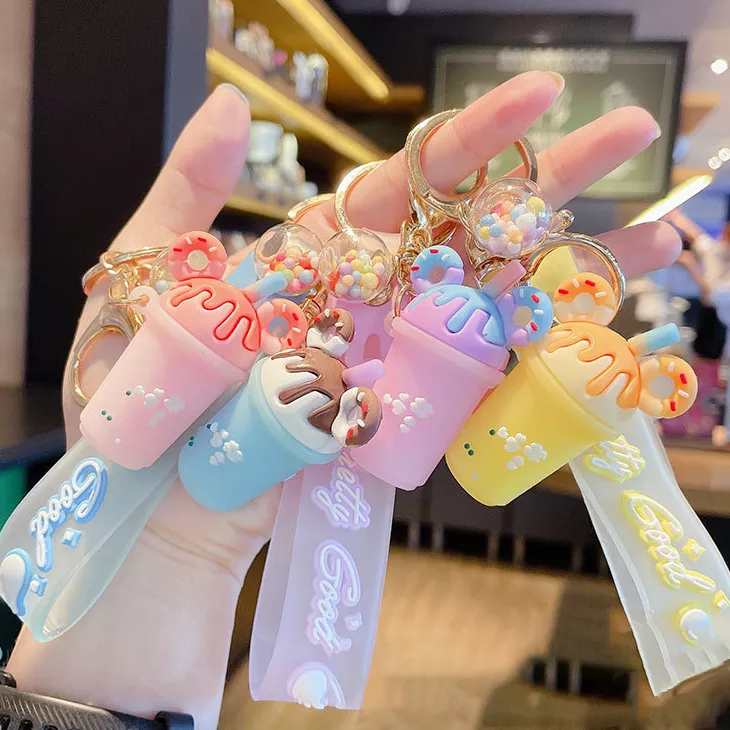 Custom Creative Ice cream Milk Tea Mini 3D Pvc Keychain Car Accessories Rubber Key Chains