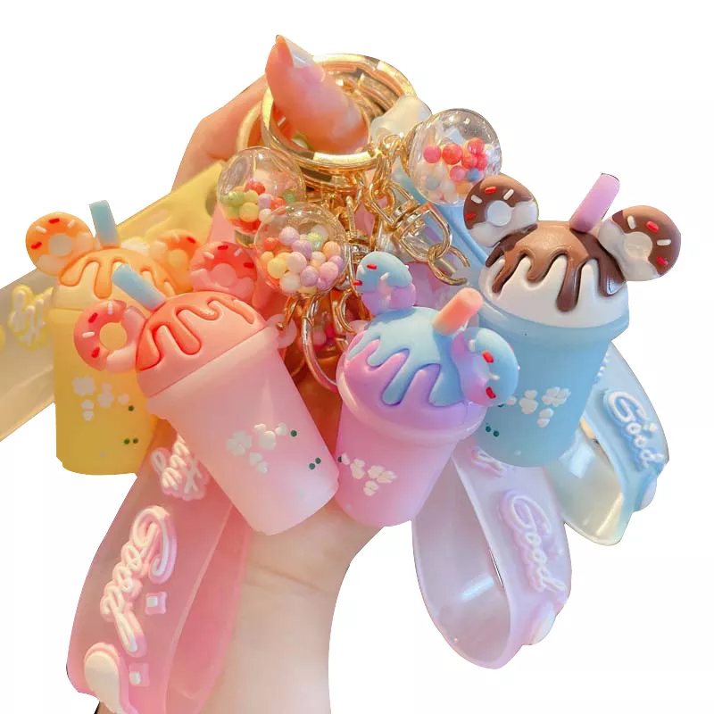 Custom Creative Ice cream Milk Tea Mini 3D Pvc Keychain Car Accessories Rubber Key Chains