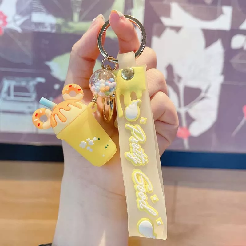 Custom Creative Ice cream Milk Tea Mini 3D Pvc Keychain Car Accessories Rubber Key Chains
