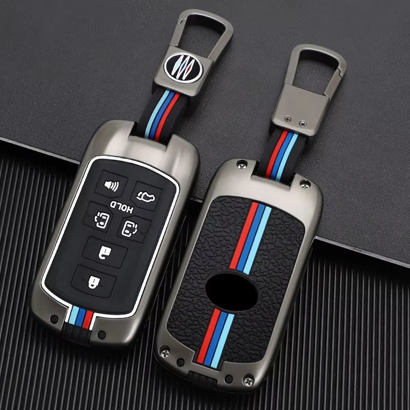 Zinc Alloy+Silicone 6-button Remote Car Key Cover Case Auto Key Fob Shell with Metal Keychain Accessories Suitable for Toyota