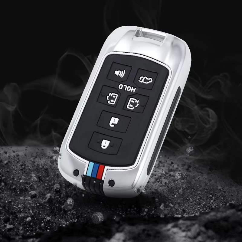 Zinc Alloy+Silicone 6-button Remote Car Key Cover Case Auto Key Fob Shell with Metal Keychain Accessories Suitable for Toyota
