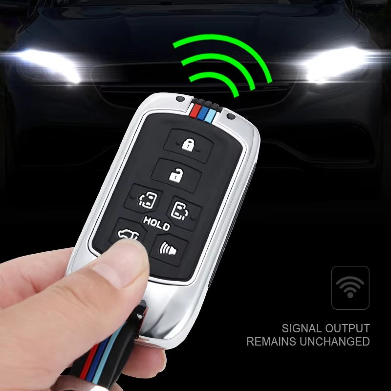 Zinc Alloy+Silicone 6-button Remote Car Key Cover Case Auto Key Fob Shell with Metal Keychain Accessories Suitable for Toyota