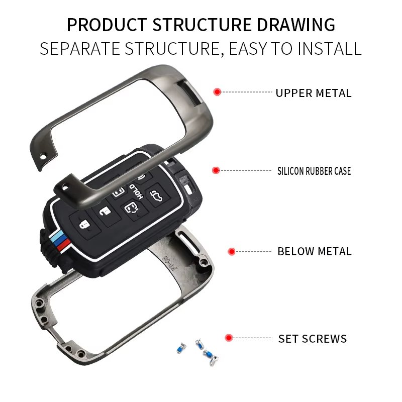Zinc Alloy+Silicone 6-button Remote Car Key Cover Case Auto Key Fob Shell with Metal Keychain Accessories Suitable for Toyota
