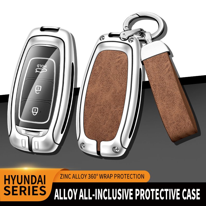 Zinc Alloy Leather Car Key Cover Shell Case for Hyundai Santa Fe Tucson 2022 NEXO NX4 Atos Solaris Prime2021 Car Key Accessories