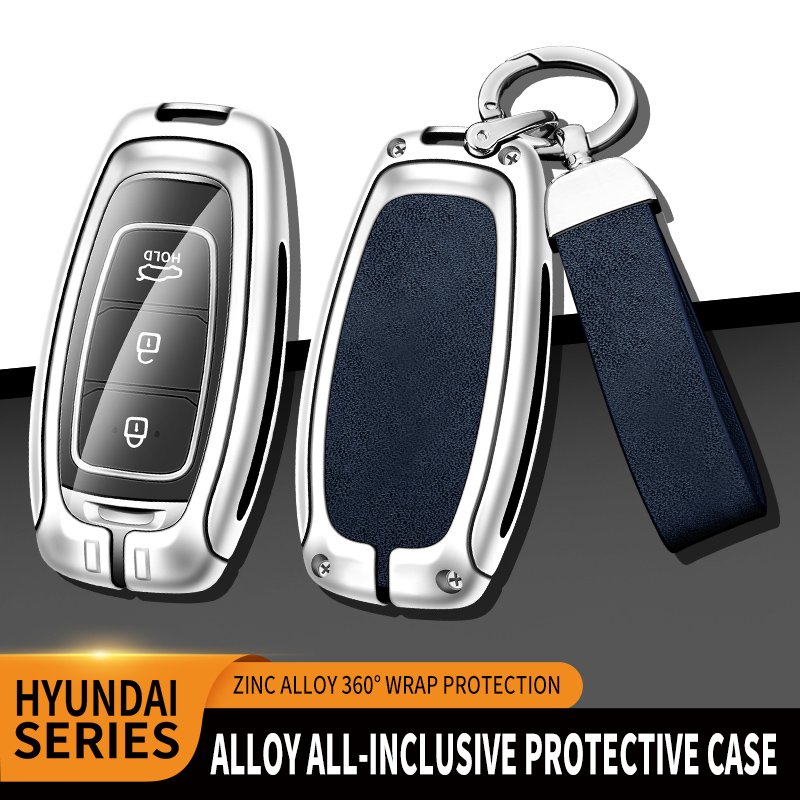 Zinc Alloy Leather Car Key Cover Shell Case for Hyundai Santa Fe Tucson 2022 NEXO NX4 Atos Solaris Prime2021 Car Key Accessories