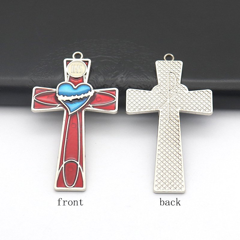 KOMI Hot Sale Enamel Cross Car Key Chain Pendant Hypoallergenic Heart Corss Keyrings HandCraft Keychains for Car Bag Accessories