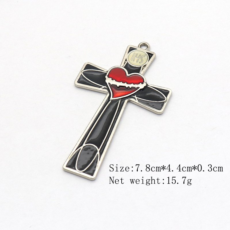 KOMI Hot Sale Enamel Cross Car Key Chain Pendant Hypoallergenic Heart Corss Keyrings HandCraft Keychains for Car Bag Accessories