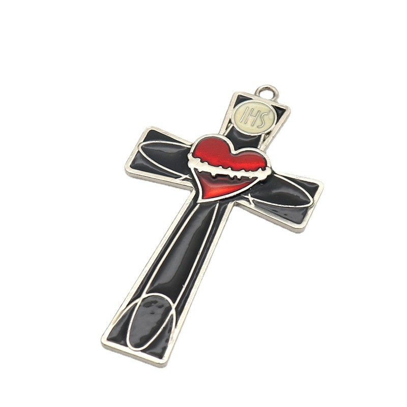 KOMI Hot Sale Enamel Cross Car Key Chain Pendant Hypoallergenic Heart Corss Keyrings HandCraft Keychains for Car Bag Accessories