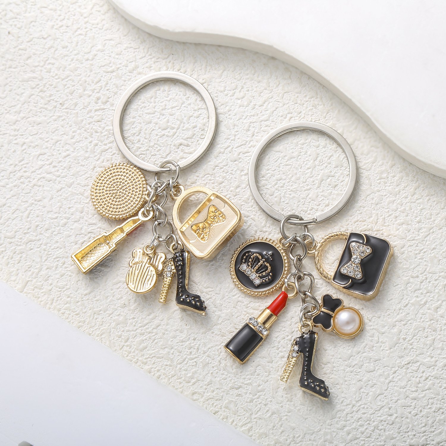 Cute mini Lipstick Keychain Luxury Handbag high heels Crown Enamel Key chains Women Bag charm Pendant Car Keyring Girly Keychain
