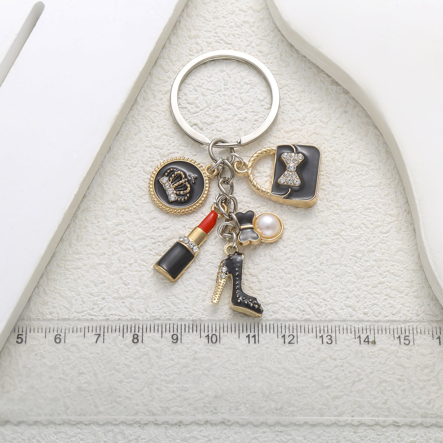 Cute mini Lipstick Keychain Luxury Handbag high heels Crown Enamel Key chains Women Bag charm Pendant Car Keyring Girly Keychain