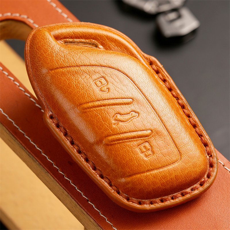 Genuine Leather Car Key Case Cover for ROEWE RX3 RX6 MG ZS Smart Key Case Accessories Handmade Car key Shell