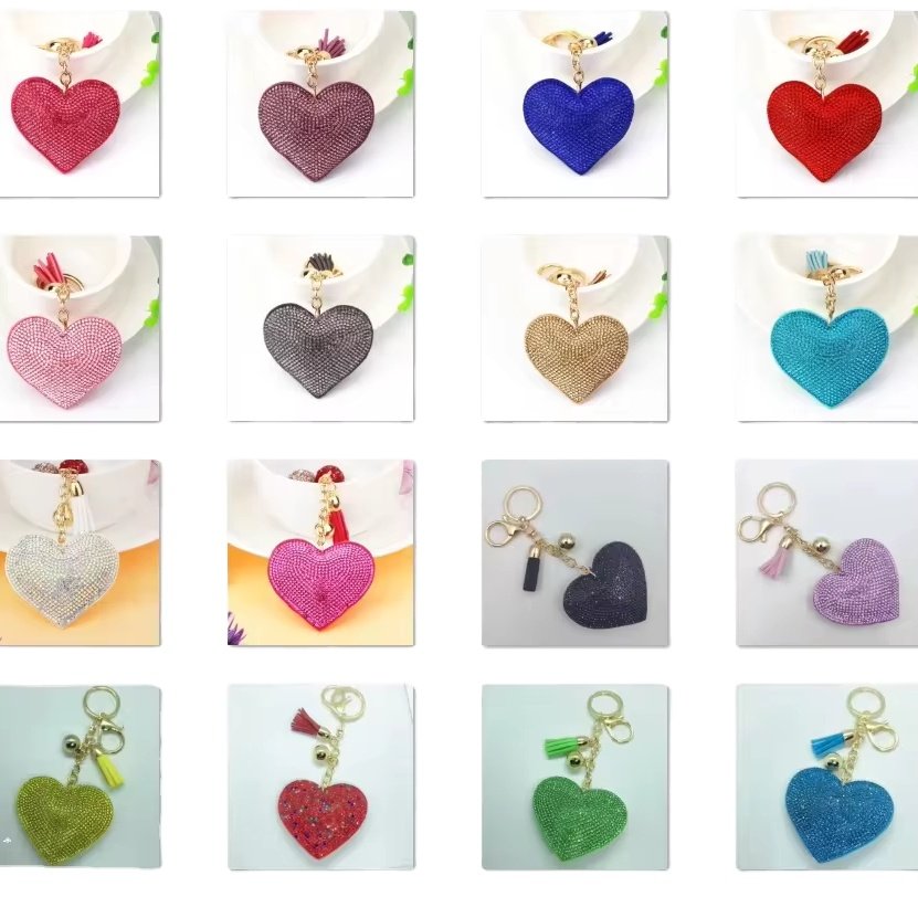 2024 Super fiber hot drill heart-shaped inlaid with diamond leather tassels car key chain bag pendant accessory love key chain
