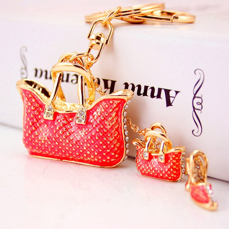 Luxury rhinestones metal accessories fine cartoon cute pendant colorful handbag keychain for women girl