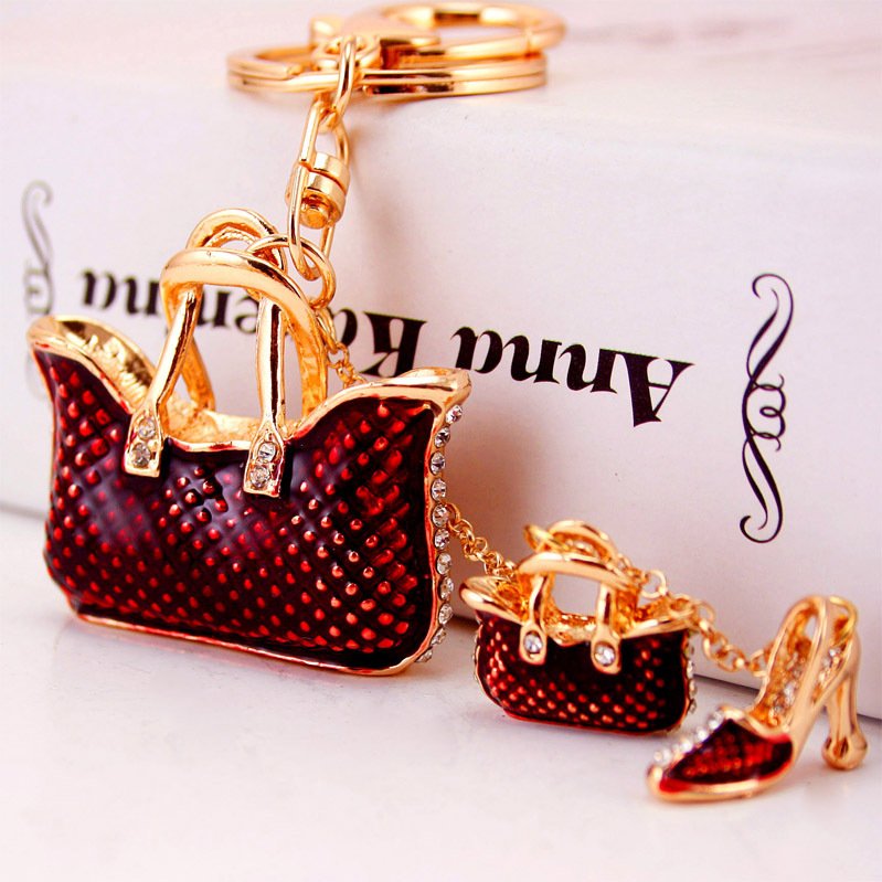 Luxury rhinestones metal accessories fine cartoon cute pendant colorful handbag keychain for women girl