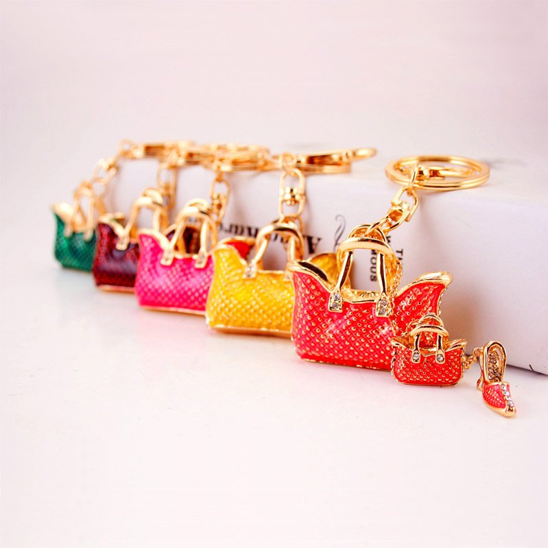 Luxury rhinestones metal accessories fine cartoon cute pendant colorful handbag keychain for women girl