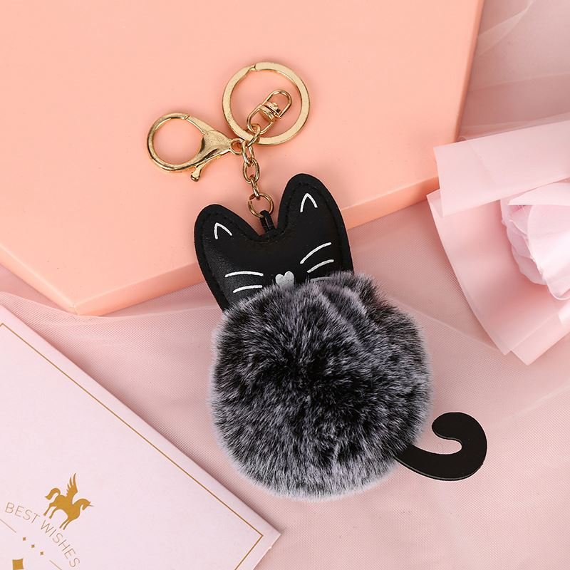 Cartoon Kitty Fluffy Pompon Plush Key Chain Keyring Bag Charms Key Ring Keychains DIY Animal Cat Fur Pom Pom Plush Keychain