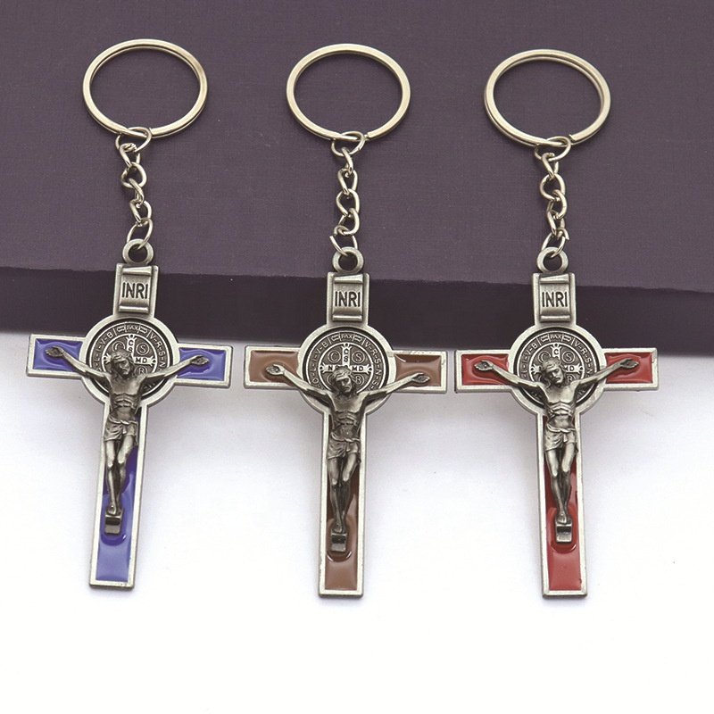 Dreamwork Cross Collection Keychain for Car & Bag Metal Alloy St. Benedict Cross Keyring Jewelry Accessories Pendants Key Rings