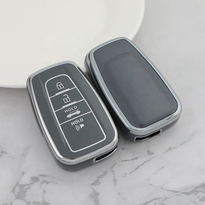 Soft TPU Car Key Cover with Keychain For Toyota Avensis Land Cruiser Prado 150 Key Accessories Gold Edge Car Key Case