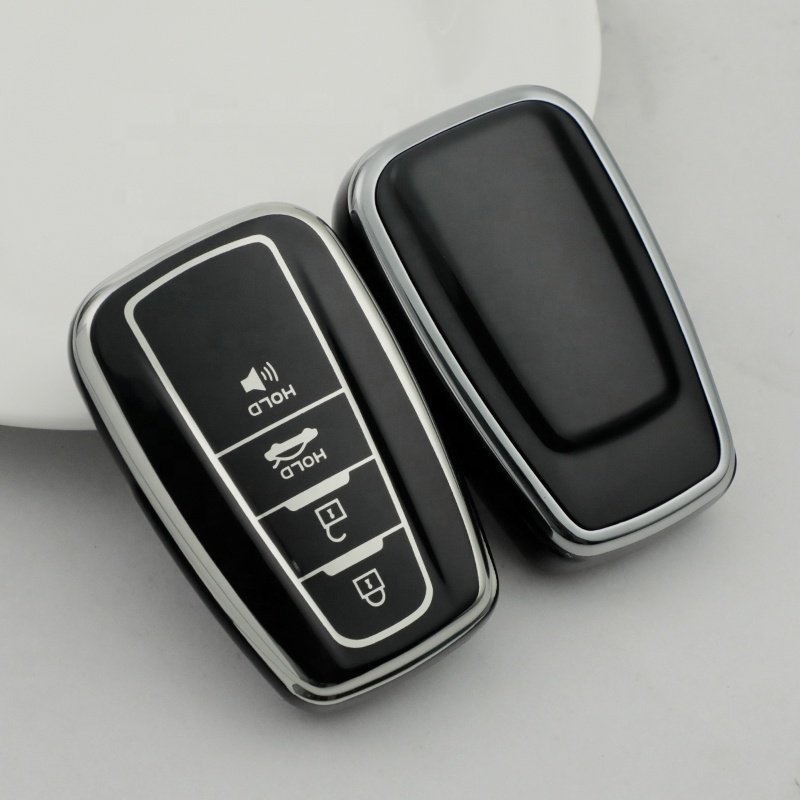 Soft TPU Car Key Cover with Keychain For Toyota Avensis Land Cruiser Prado 150 Key Accessories Gold Edge Car Key Case