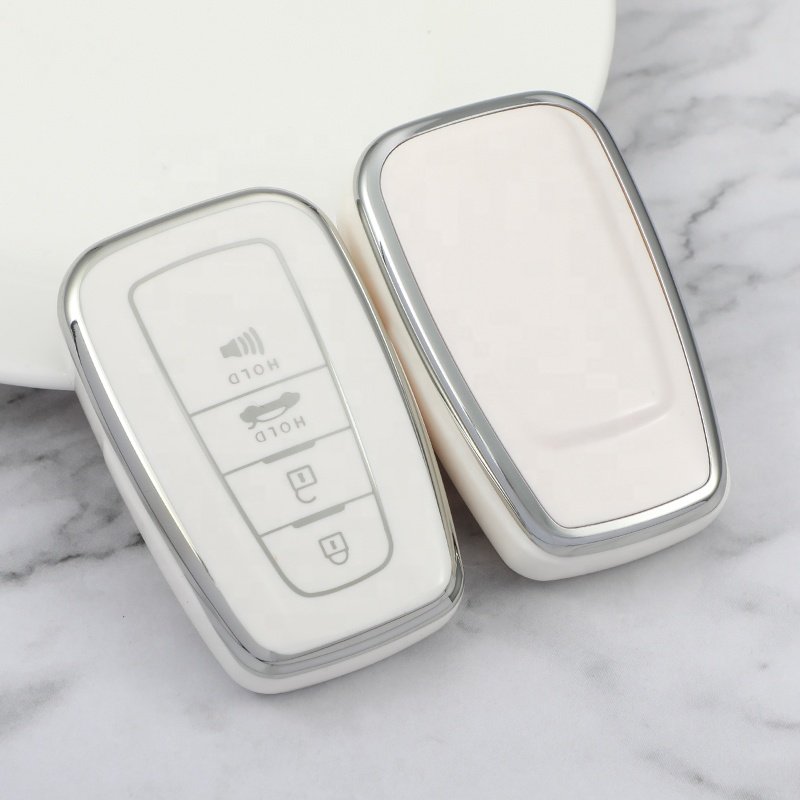 Soft TPU Car Key Cover with Keychain For Toyota Avensis Land Cruiser Prado 150 Key Accessories Gold Edge Car Key Case