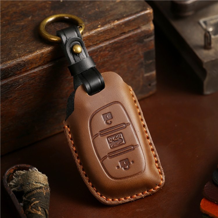 genuine leather Car Key Case Cover for Hyundai IX35 Tucson Elantra Sonata Smart Remote 3 Buttons Car Key Cover Shell