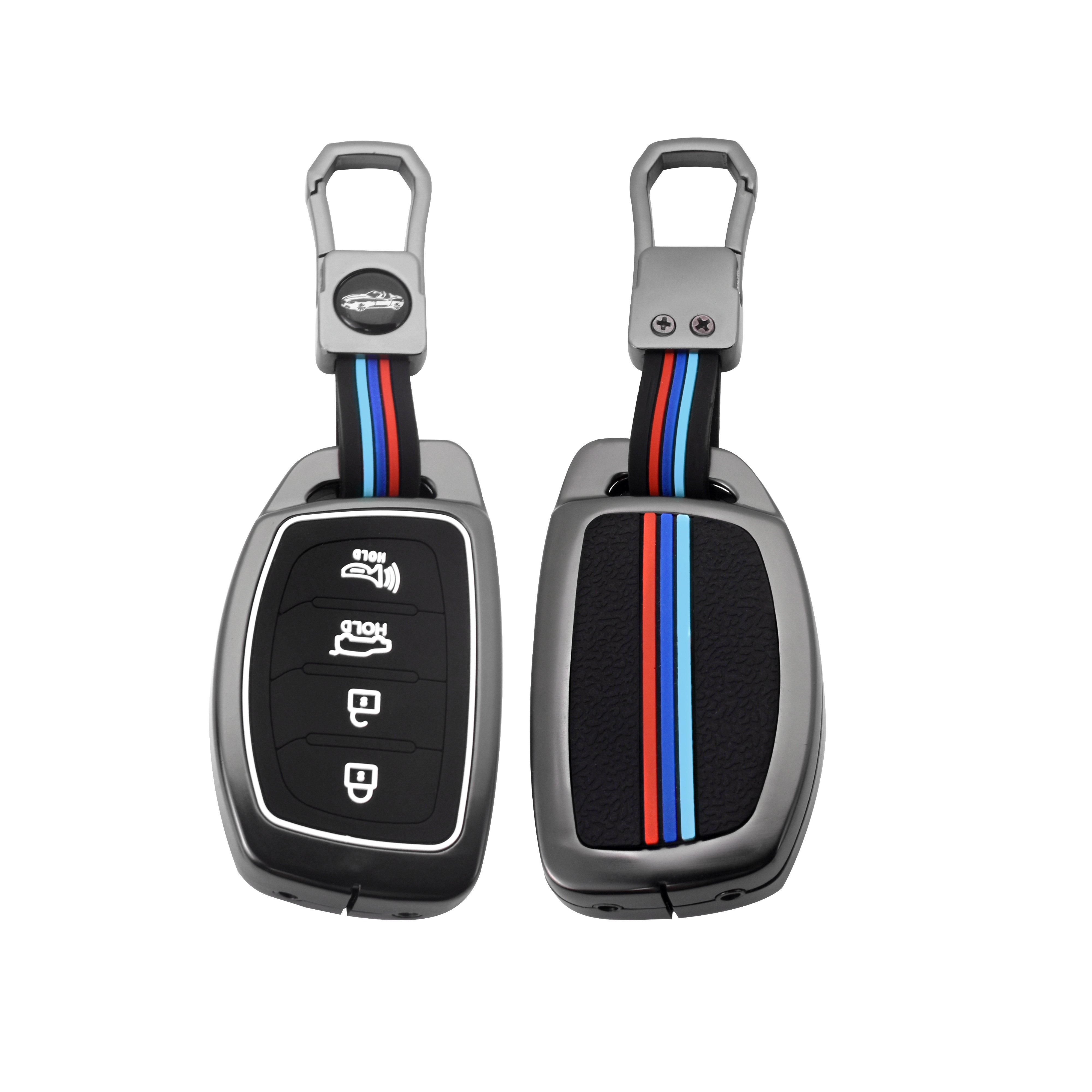 Zinc Alloy+Silicone Car Key Cover Case with Metal Key Chain Car Remote Key Fob Suitable for Hyundai Car Key Accessories