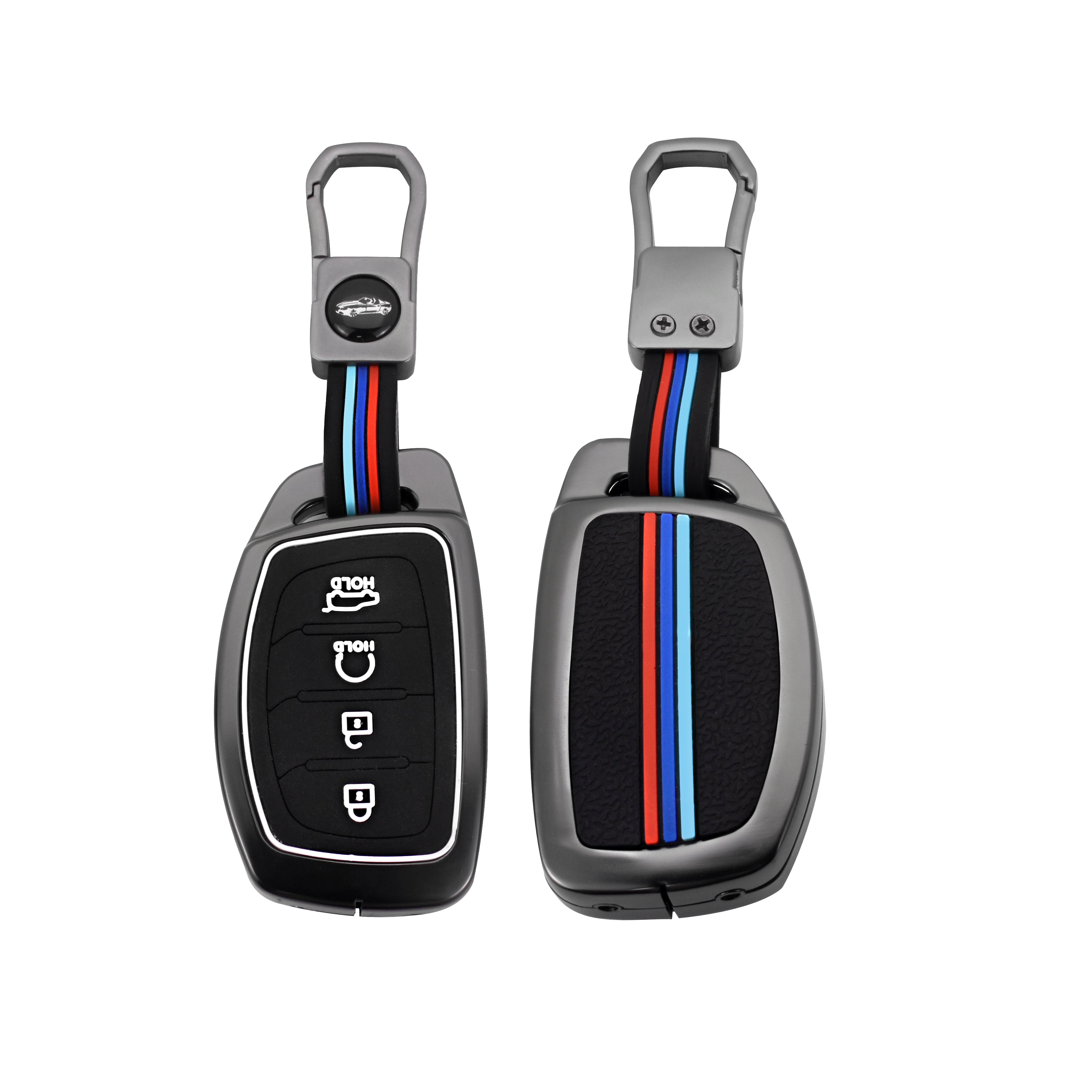 Zinc Alloy+Silicone Car Key Cover Case with Metal Key Chain Car Remote Key Fob Suitable for Hyundai Car Key Accessories