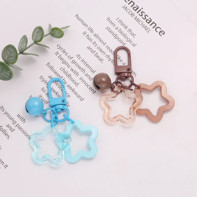 Promotion Acrylic hollowed out pentagram ins pendant keychain accessories Star keyring Cute candy color Star Bell Keychain charm