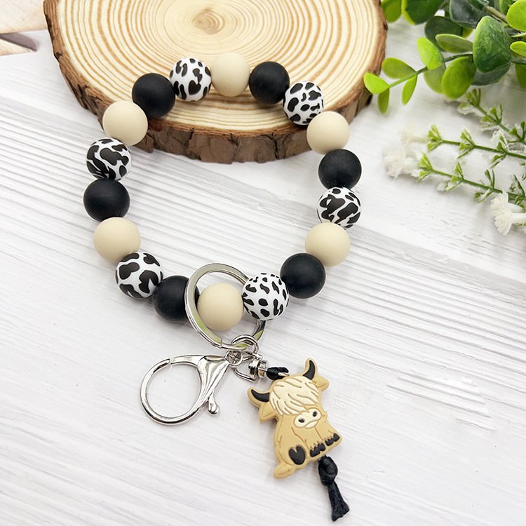 Highland Cow beaded bracelet keychain Goat Moose Penguin Silicon beaded bracelet keychain Car keychain