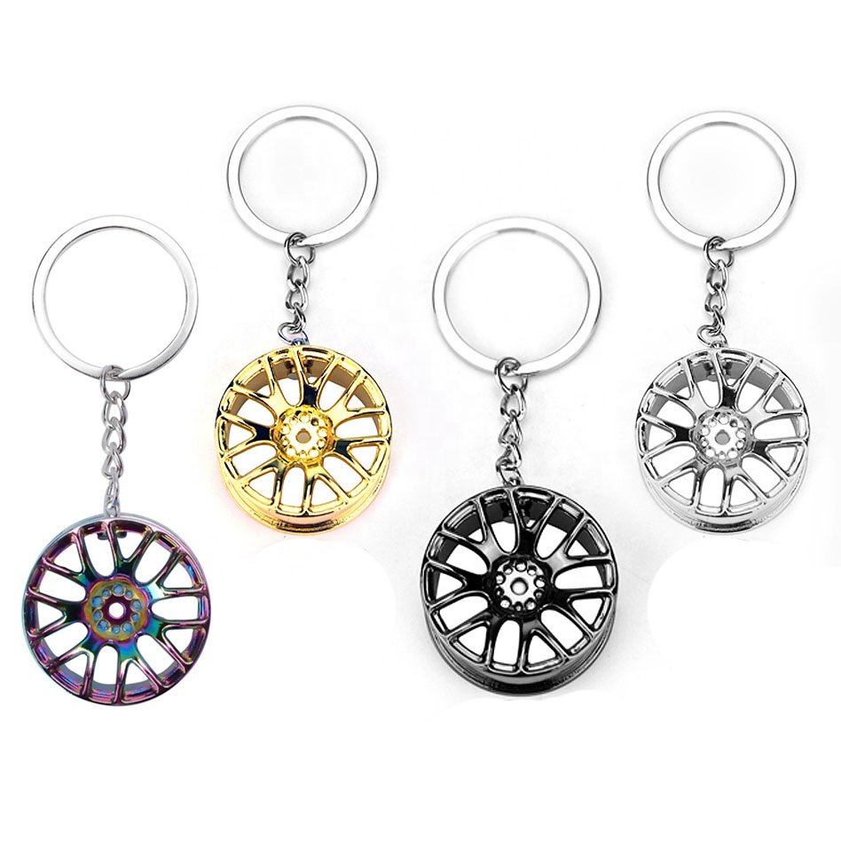 Wholesale Metal 3D Car Wheel Hub shape Custom Metal Auto Keychain