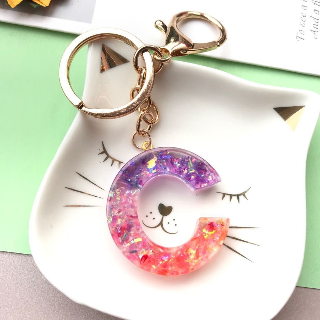 Factory Custom Resin Alphabet Letter Charm Pendants Keychain Ladies Girly Keychain Accessories for Woman