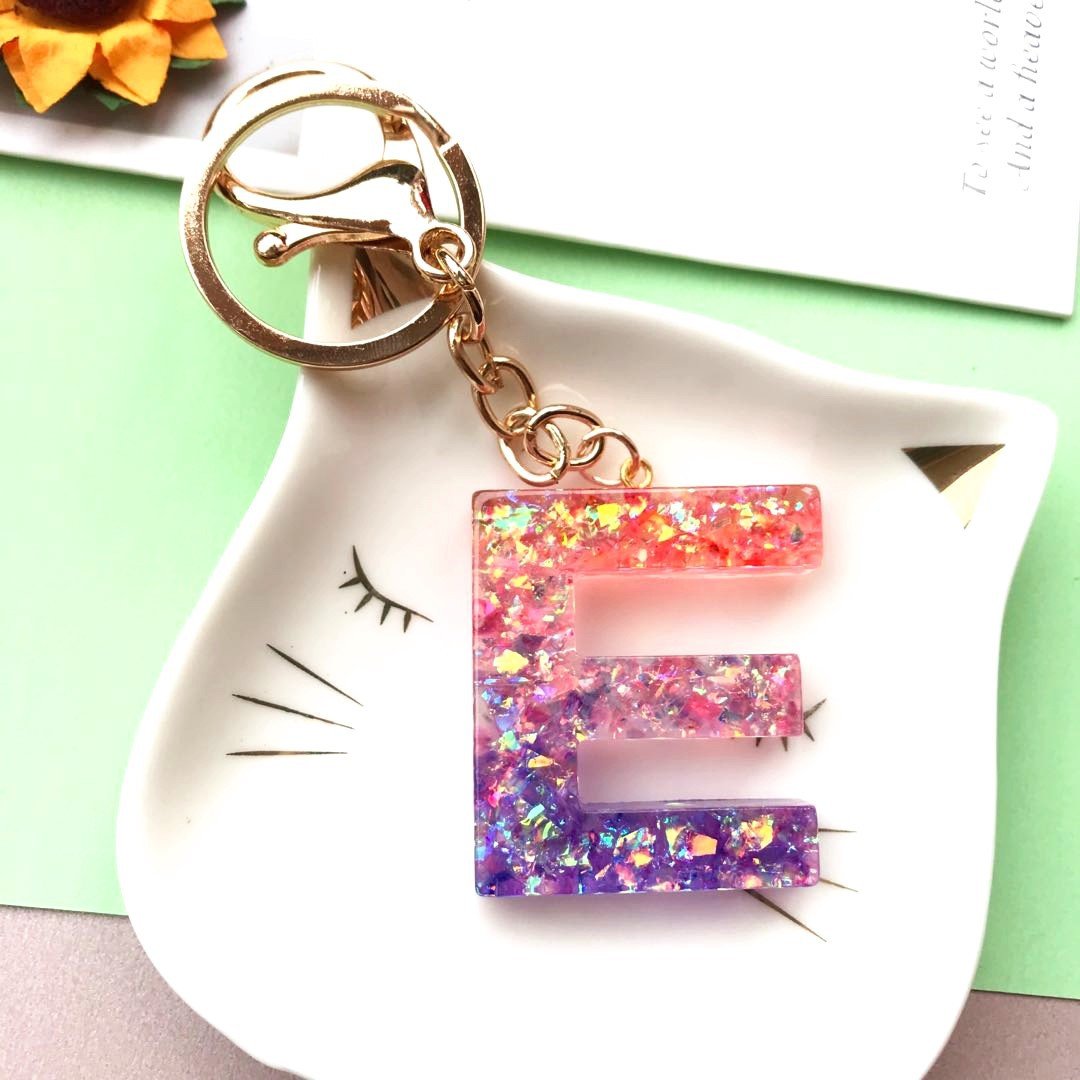 Factory Custom Resin Alphabet Letter Charm Pendants Keychain Ladies Girly Keychain Accessories for Woman